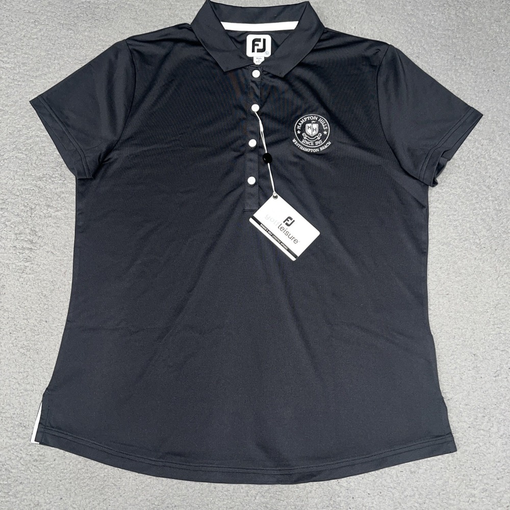 NWT Foot Joy Hampton Hills CC Shirt Women Sz L Black Polo Westhampton Beach Golf
